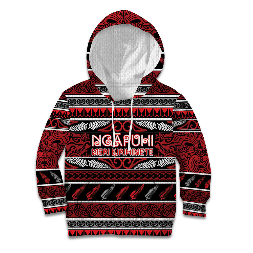 Personalised Ngapuhi Aotearoa Meri Kirihimete Kid Hoodie Maori Silver Fern Koru Tribal Pattern