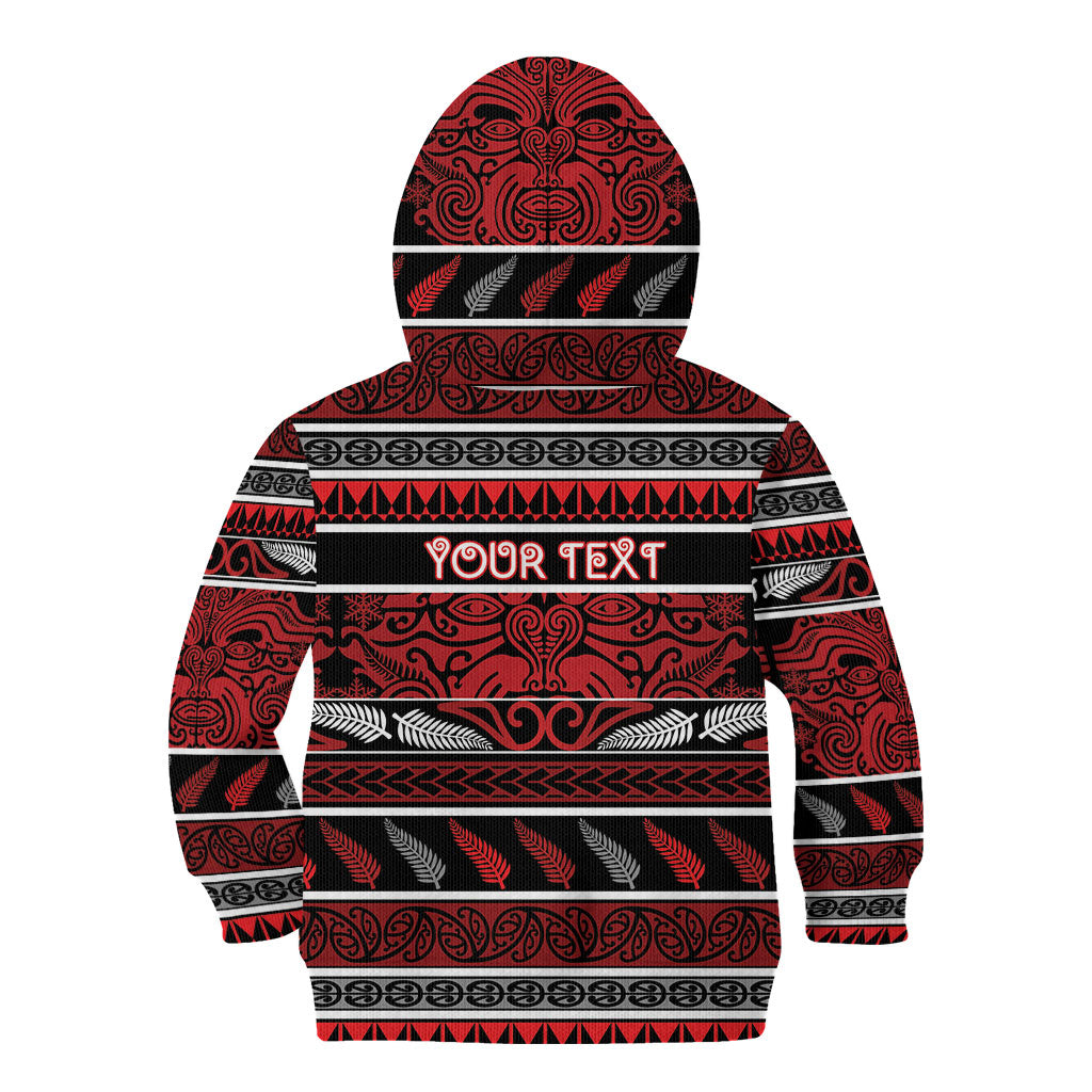 Personalised Ngapuhi Aotearoa Meri Kirihimete Kid Hoodie Maori Silver Fern Koru Tribal Pattern
