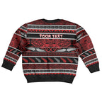 Personalised Ngapuhi Aotearoa Meri Kirihimete Kid Ugly Christmas Sweater Maori Silver Fern Koru Tribal Pattern