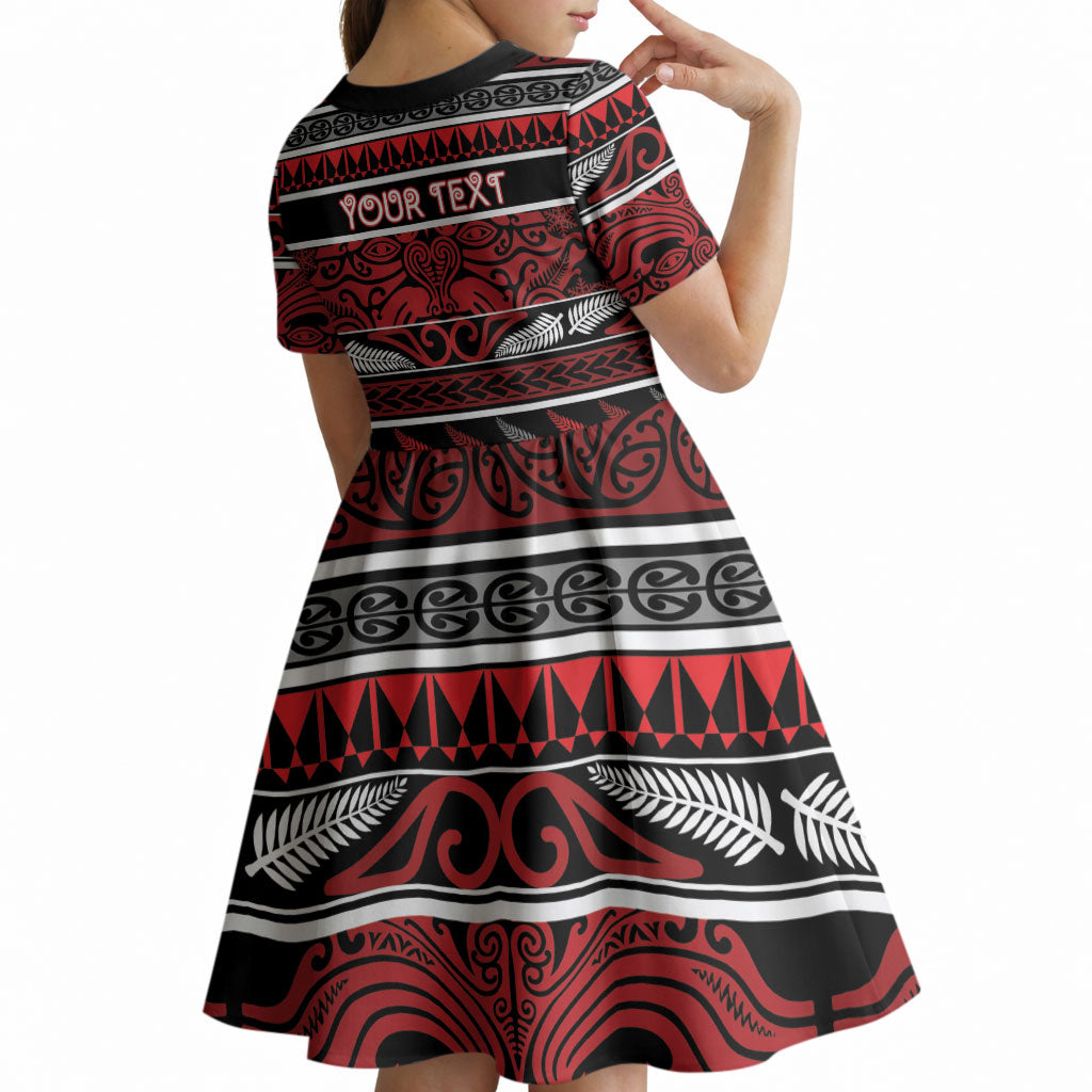 Personalised Ngapuhi Aotearoa Meri Kirihimete Kid Short Sleeve Dress Maori Silver Fern Koru Tribal Pattern