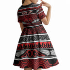 Personalised Ngapuhi Aotearoa Meri Kirihimete Kid Short Sleeve Dress Maori Silver Fern Koru Tribal Pattern