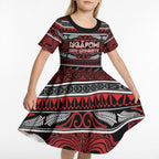 Personalised Ngapuhi Aotearoa Meri Kirihimete Kid Short Sleeve Dress Maori Silver Fern Koru Tribal Pattern