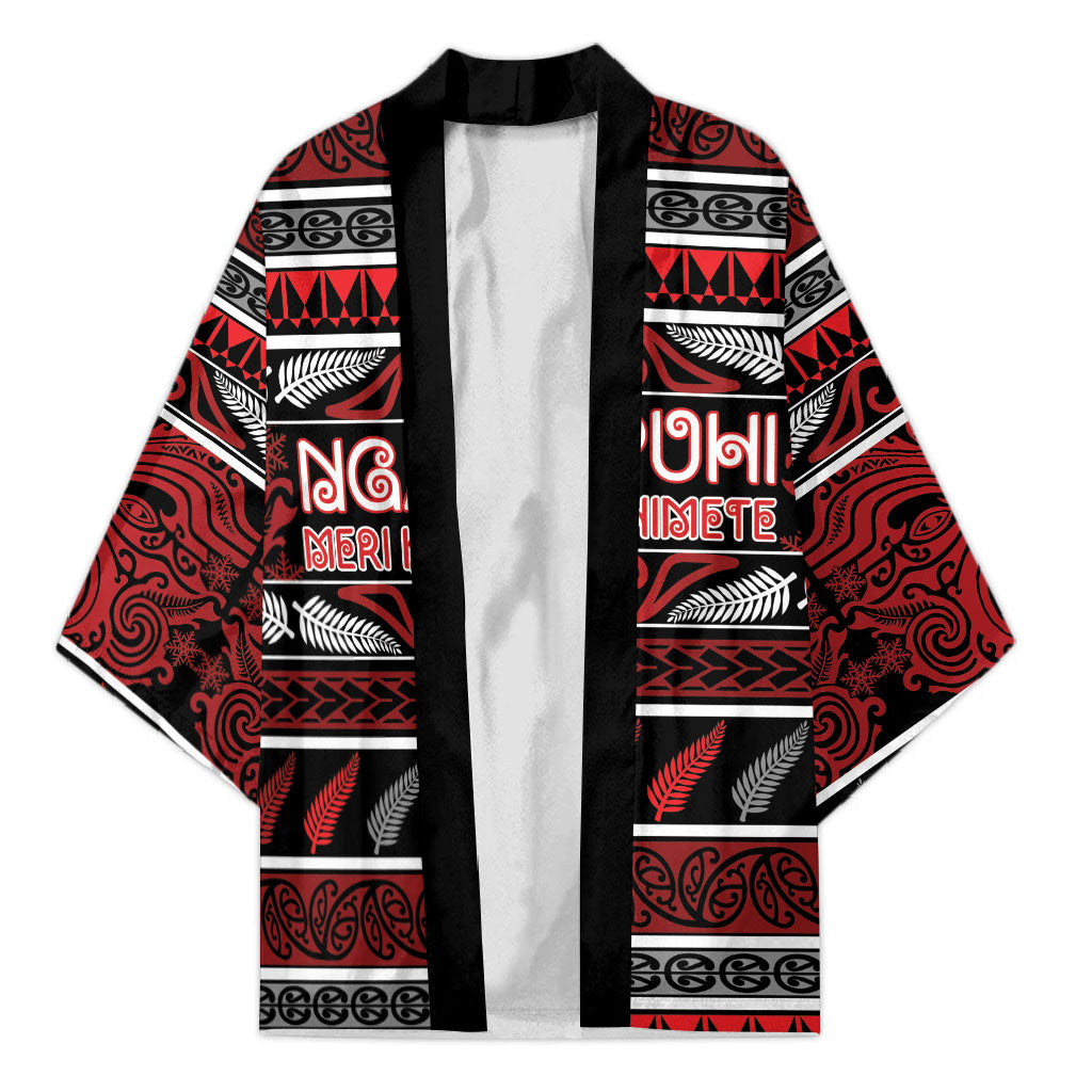 Personalised Ngapuhi Aotearoa Meri Kirihimete Kimono Maori Silver Fern Koru Tribal Pattern