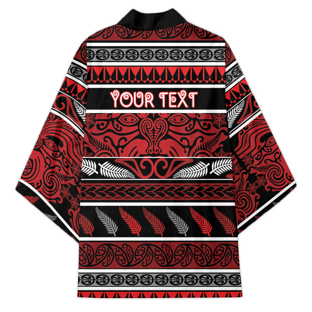 Personalised Ngapuhi Aotearoa Meri Kirihimete Kimono Maori Silver Fern Koru Tribal Pattern