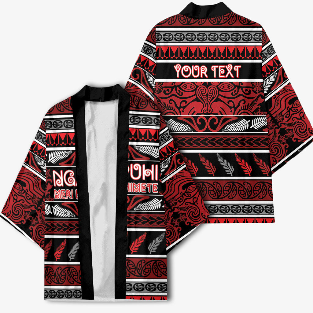 Personalised Ngapuhi Aotearoa Meri Kirihimete Kimono Maori Silver Fern Koru Tribal Pattern