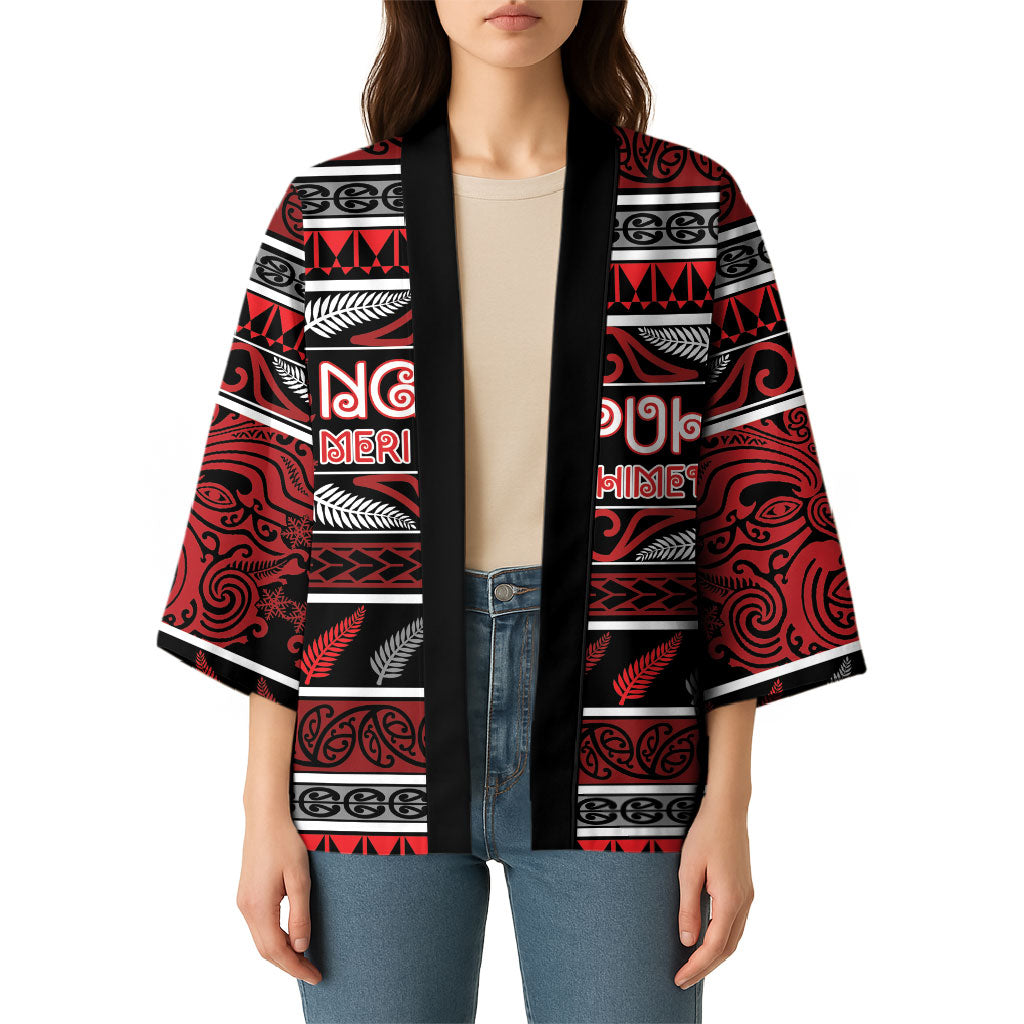 Personalised Ngapuhi Aotearoa Meri Kirihimete Kimono Maori Silver Fern Koru Tribal Pattern