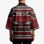 Personalised Ngapuhi Aotearoa Meri Kirihimete Kimono Maori Silver Fern Koru Tribal Pattern