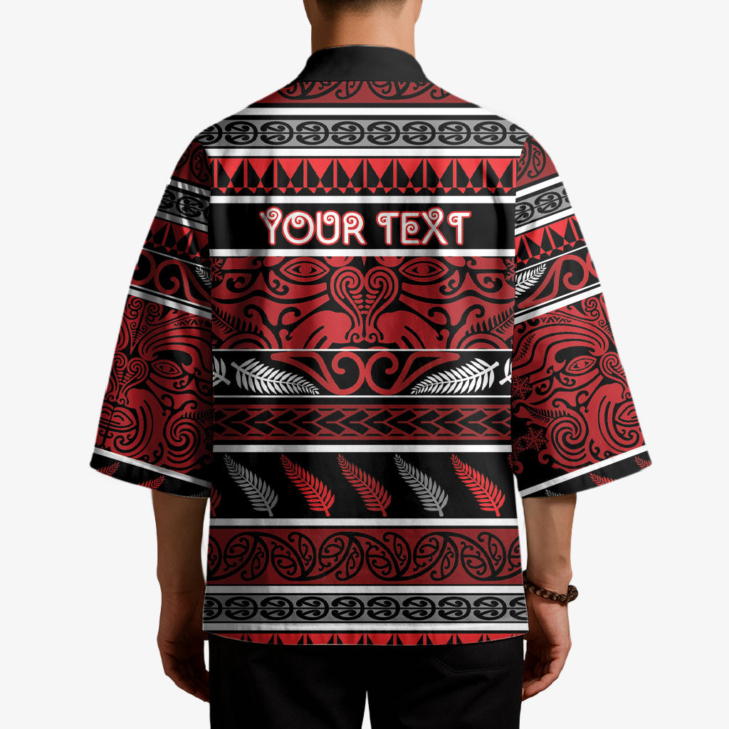 Personalised Ngapuhi Aotearoa Meri Kirihimete Kimono Maori Silver Fern Koru Tribal Pattern