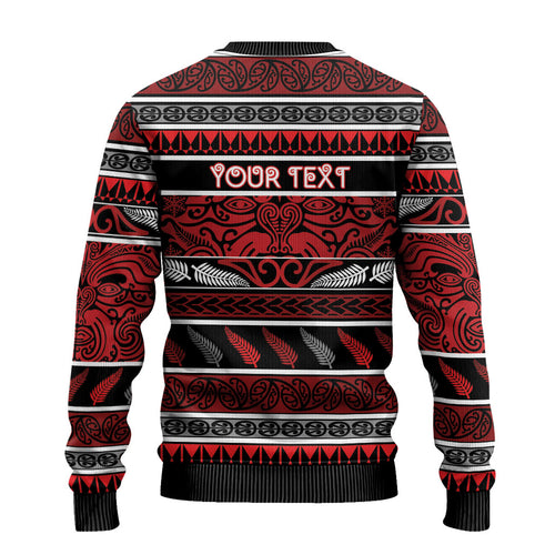 Personalised Ngapuhi Aotearoa Meri Kirihimete Ugly Christmas Sweater Maori Silver Fern Koru Tribal Pattern