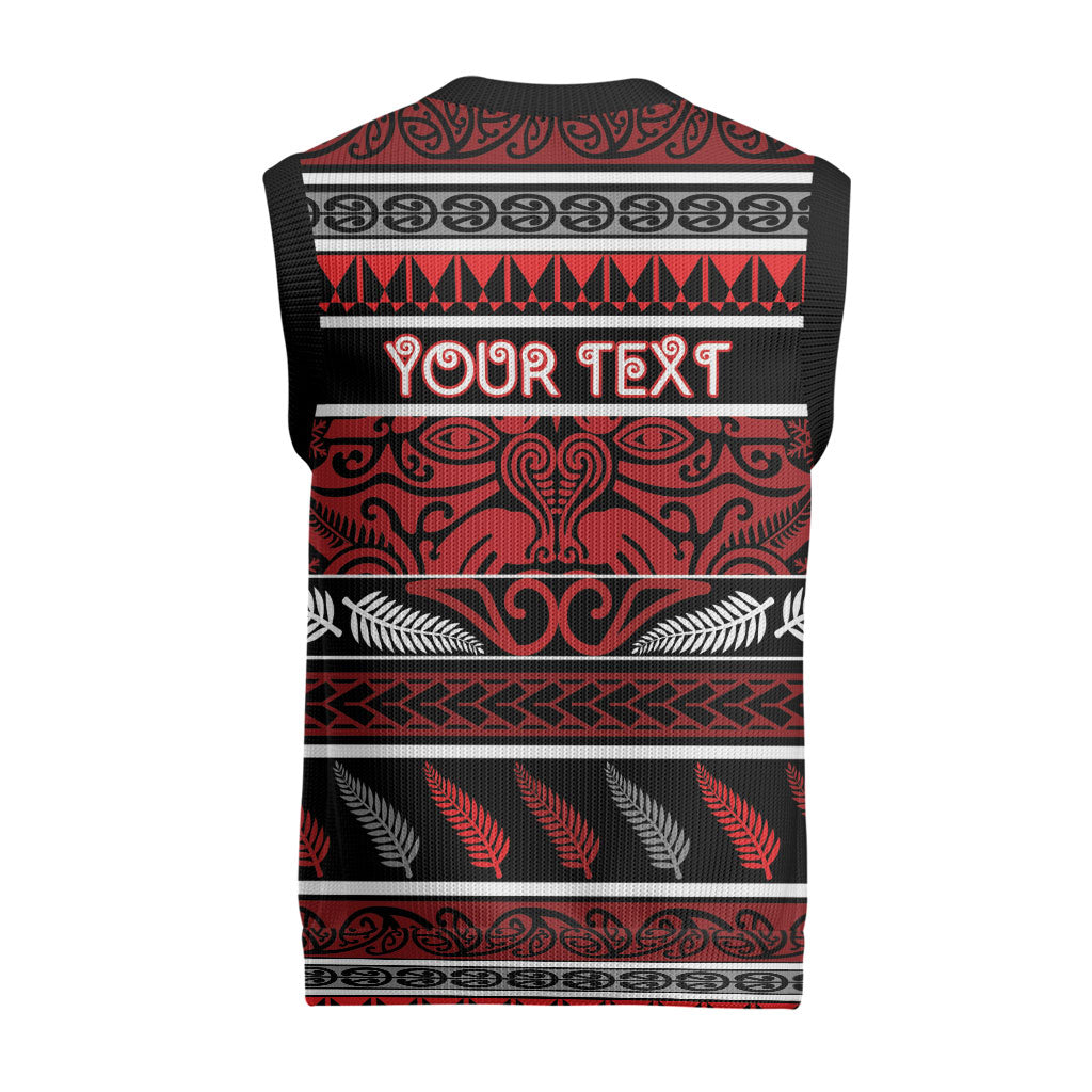 Personalised Ngapuhi Aotearoa Meri Kirihimete Christmas Knitted V-Neck Vest Maori Silver Fern Koru Tribal Pattern