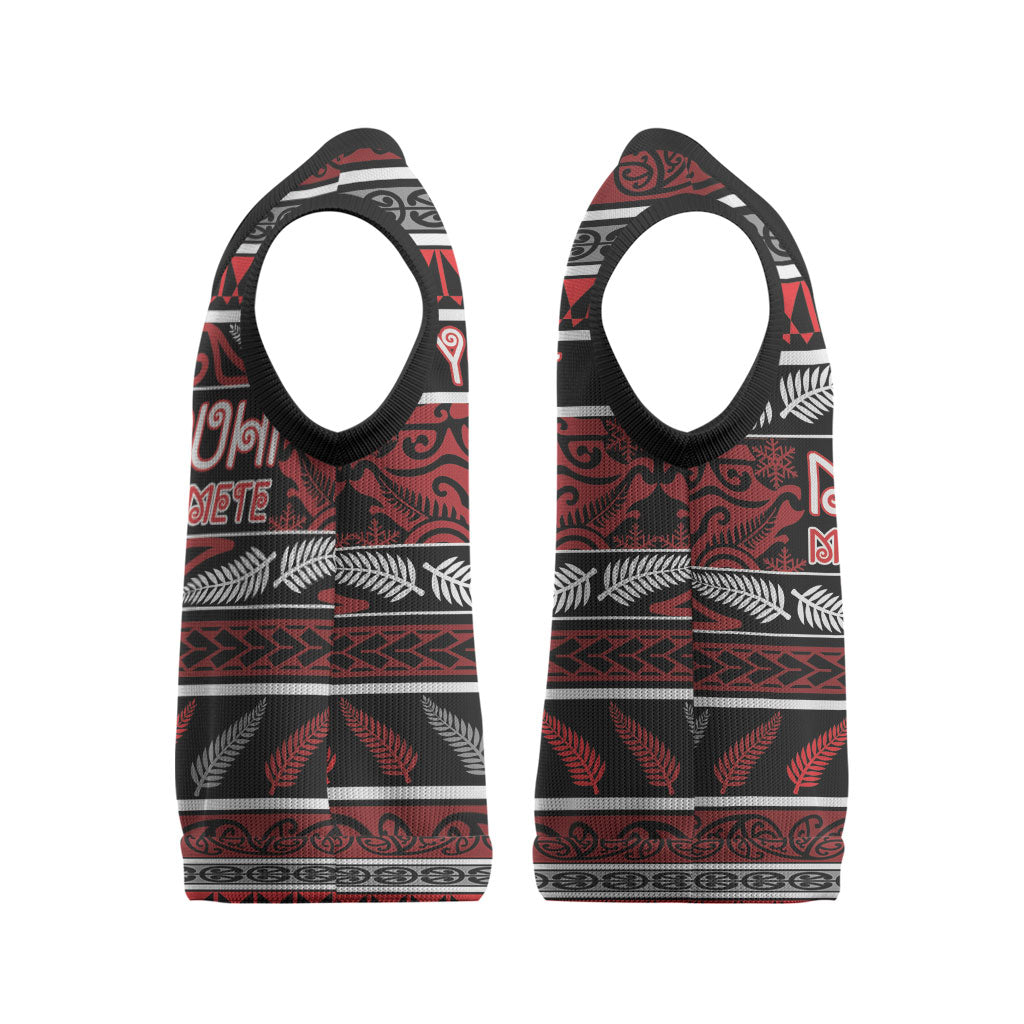 Personalised Ngapuhi Aotearoa Meri Kirihimete Christmas Knitted V-Neck Vest Maori Silver Fern Koru Tribal Pattern