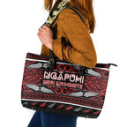 Ngapuhi Aotearoa Meri Kirihimete Leather Tote Bag Maori Silver Fern Koru Tribal Pattern