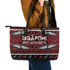 Ngapuhi Aotearoa Meri Kirihimete Leather Tote Bag Maori Silver Fern Koru Tribal Pattern