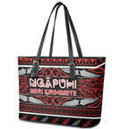 Ngapuhi Aotearoa Meri Kirihimete Leather Tote Bag Maori Silver Fern Koru Tribal Pattern