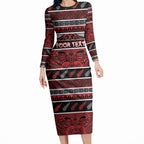 Personalised Ngapuhi Aotearoa Meri Kirihimete Long Sleeve Bodycon Dress Maori Silver Fern Koru Tribal Pattern