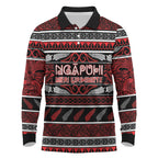 Personalised Ngapuhi Aotearoa Meri Kirihimete Long Sleeve Polo Shirt Maori Silver Fern Koru Tribal Pattern