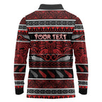 Personalised Ngapuhi Aotearoa Meri Kirihimete Long Sleeve Polo Shirt Maori Silver Fern Koru Tribal Pattern
