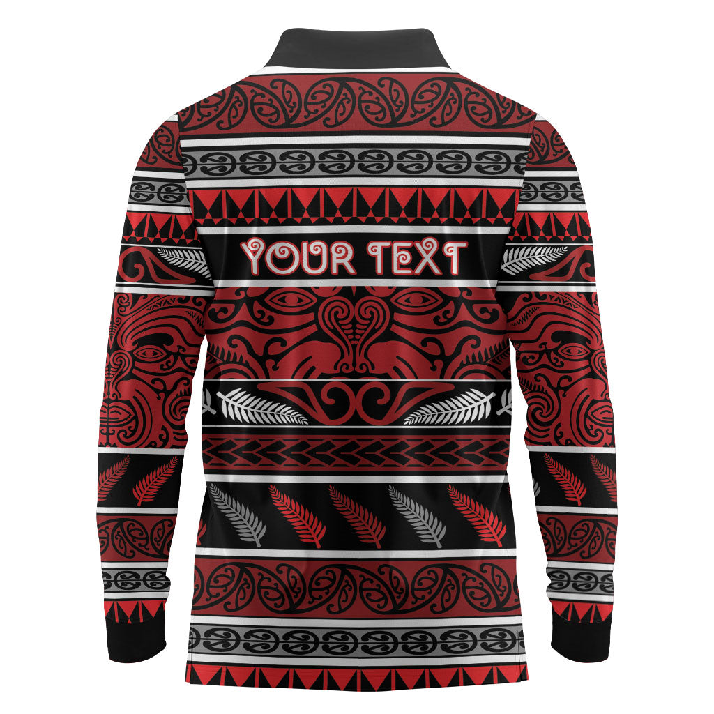 Personalised Ngapuhi Aotearoa Meri Kirihimete Long Sleeve Polo Shirt Maori Silver Fern Koru Tribal Pattern