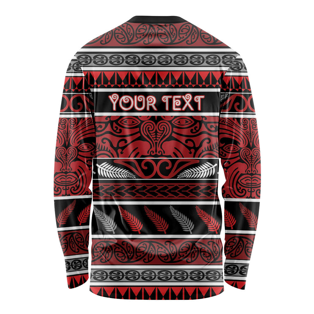 Personalised Ngapuhi Aotearoa Meri Kirihimete Long Sleeve Shirt Maori Silver Fern Koru Tribal Pattern