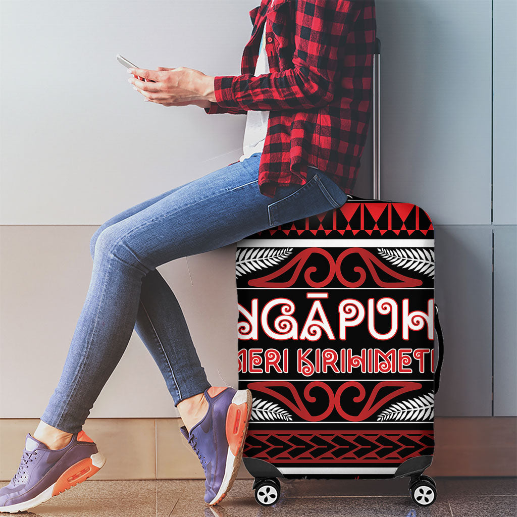 Ngapuhi Aotearoa Meri Kirihimete Luggage Cover Maori Silver Fern Koru Tribal Pattern