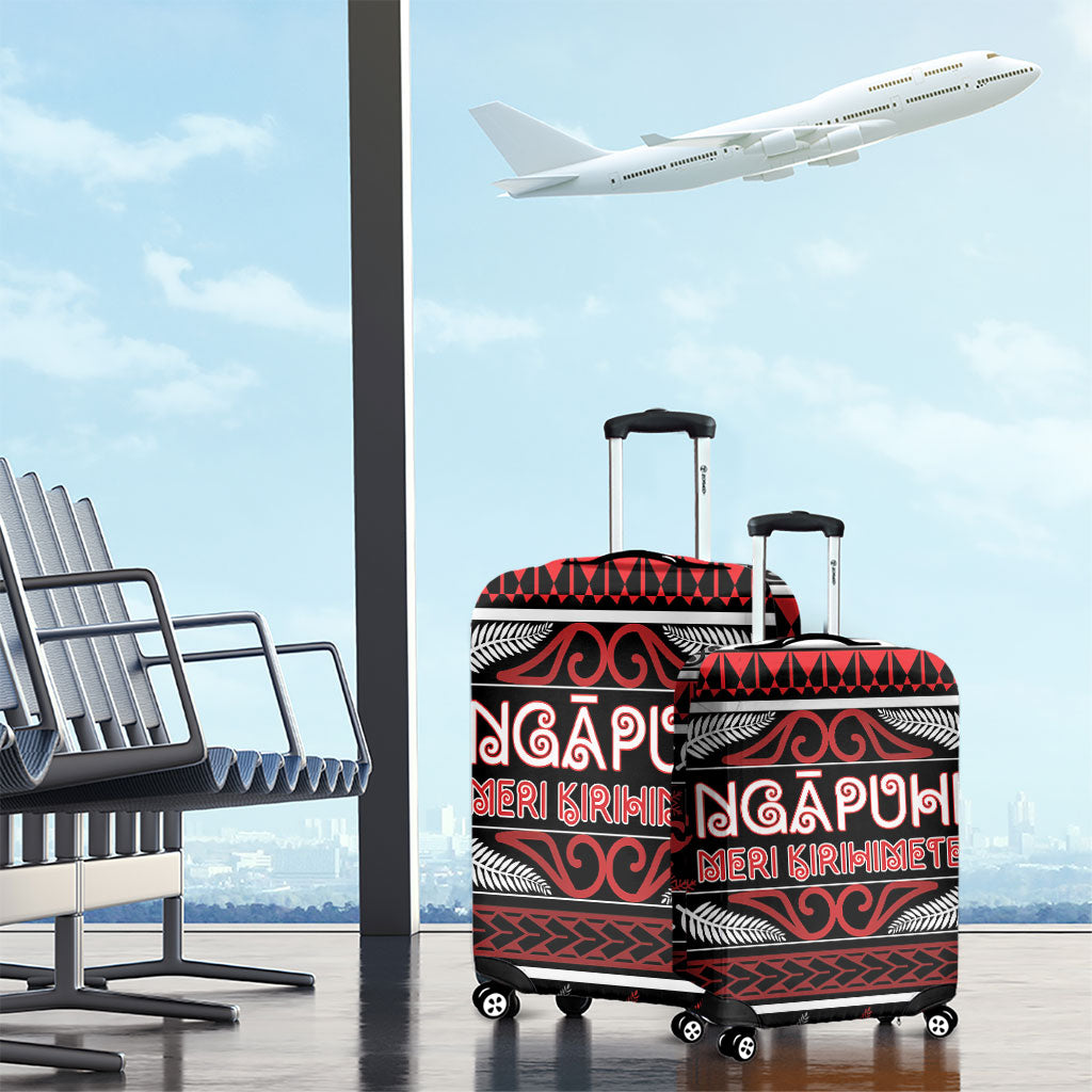 Ngapuhi Aotearoa Meri Kirihimete Luggage Cover Maori Silver Fern Koru Tribal Pattern