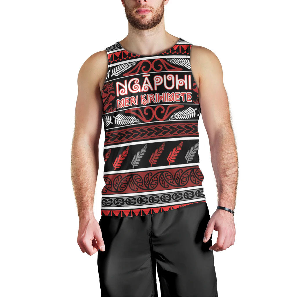 Personalised Ngapuhi Aotearoa Meri Kirihimete Men Tank Top Maori Silver Fern Koru Tribal Pattern