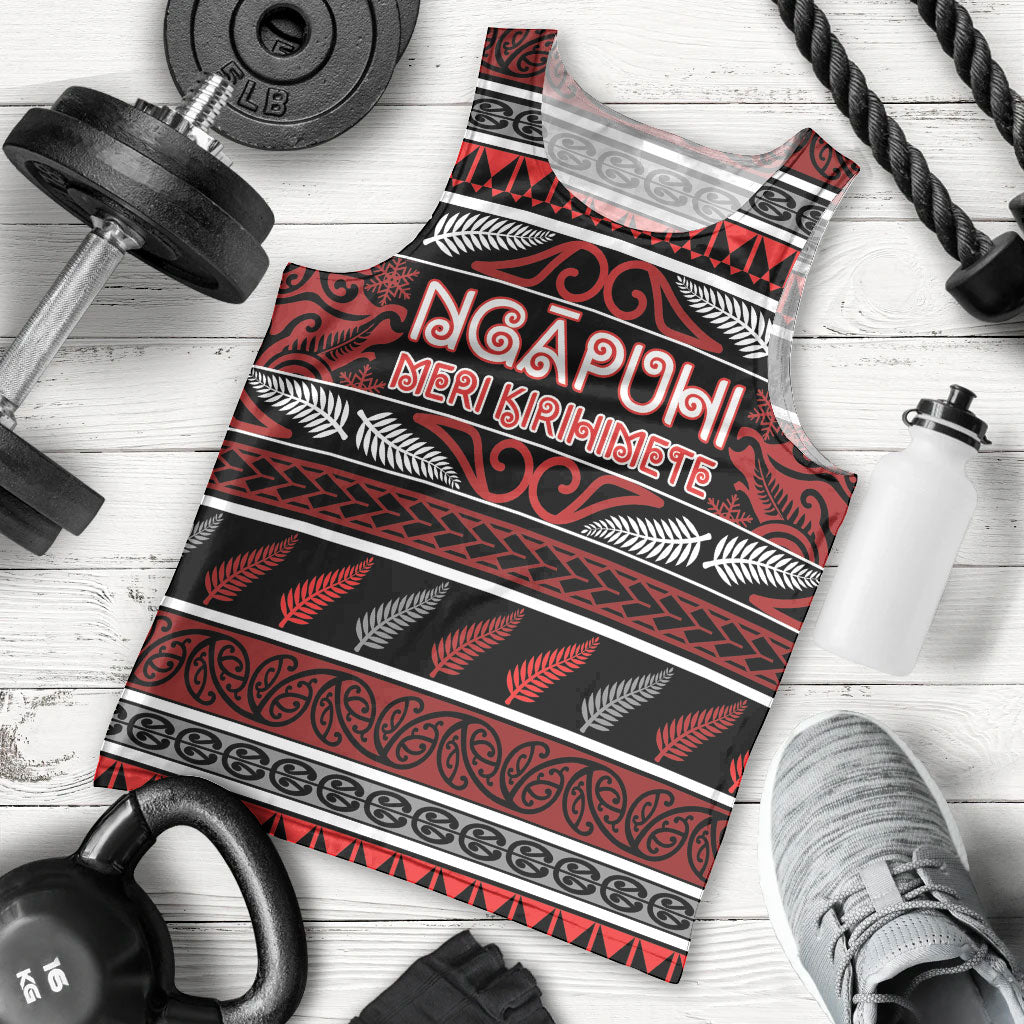 Personalised Ngapuhi Aotearoa Meri Kirihimete Men Tank Top Maori Silver Fern Koru Tribal Pattern