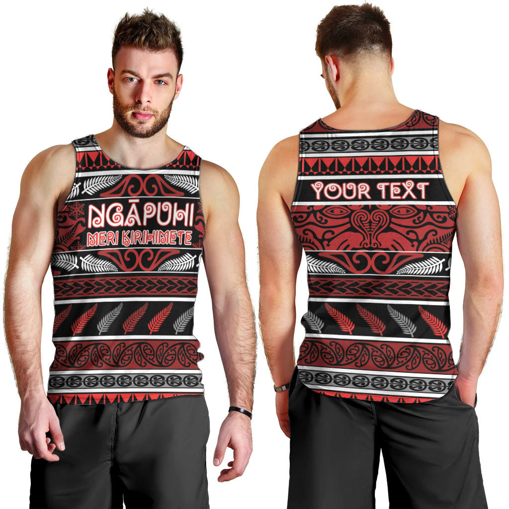 Personalised Ngapuhi Aotearoa Meri Kirihimete Men Tank Top Maori Silver Fern Koru Tribal Pattern