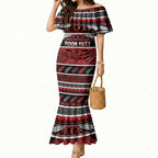 Personalised Ngapuhi Aotearoa Meri Kirihimete Mermaid Dress Maori Silver Fern Koru Tribal Pattern
