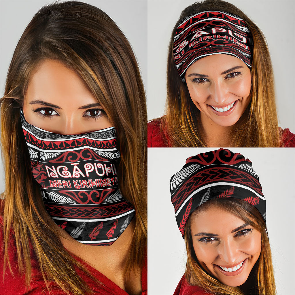 Ngapuhi Aotearoa Meri Kirihimete Neck Gaiter Maori Silver Fern Koru Tribal Pattern