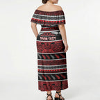 Personalised Ngapuhi Aotearoa Meri Kirihimete Off Shoulder Maxi Dress Maori Silver Fern Koru Tribal Pattern