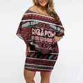 Personalised Ngapuhi Aotearoa Meri Kirihimete Off Shoulder Short Dress Maori Silver Fern Koru Tribal Pattern