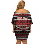 Personalised Ngapuhi Aotearoa Meri Kirihimete Off Shoulder Short Dress Maori Silver Fern Koru Tribal Pattern