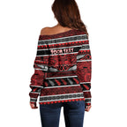 Personalised Ngapuhi Aotearoa Meri Kirihimete Off Shoulder Sweater Maori Silver Fern Koru Tribal Pattern
