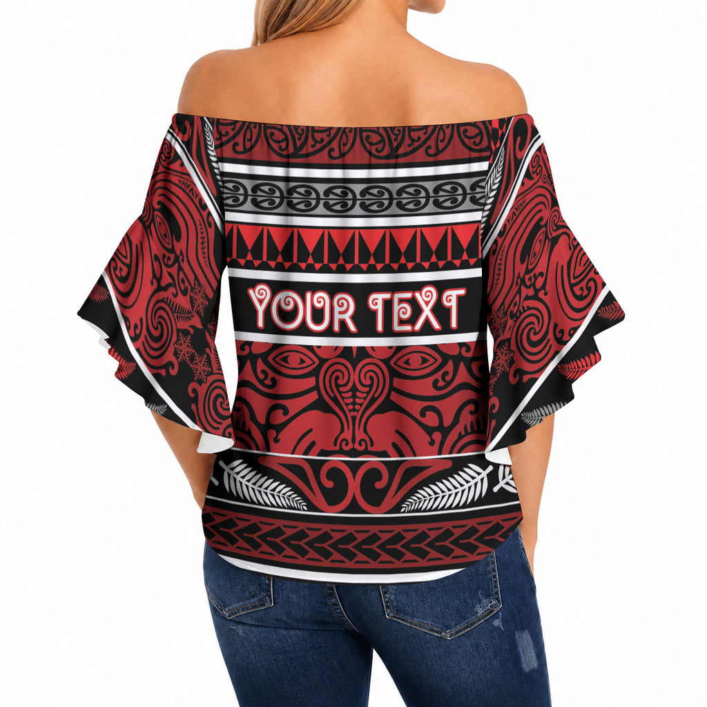 Personalised Ngapuhi Aotearoa Meri Kirihimete Off Shoulder Wrap Waist Top Maori Silver Fern Koru Tribal Pattern