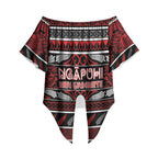 Personalised Ngapuhi Aotearoa Meri Kirihimete Off Shoulder Wrap Waist Top Maori Silver Fern Koru Tribal Pattern