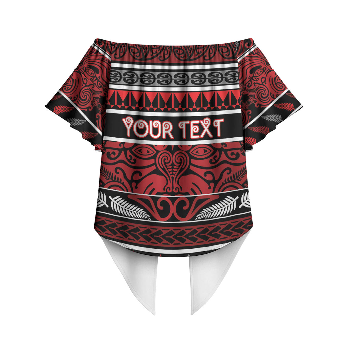 Personalised Ngapuhi Aotearoa Meri Kirihimete Off Shoulder Wrap Waist Top Maori Silver Fern Koru Tribal Pattern