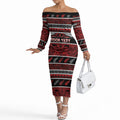 Personalised Ngapuhi Aotearoa Meri Kirihimete Off The Shoulder Long Sleeve Dress Maori Silver Fern Koru Tribal Pattern