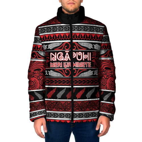 Personalised Ngapuhi Aotearoa Meri Kirihimete Padded Jacket Maori Silver Fern Koru Tribal Pattern