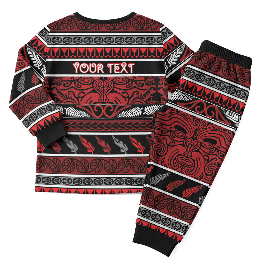 Personalised Ngapuhi Aotearoa Meri Kirihimete Christmas Pajama Set Maori Silver Fern Koru Tribal Pattern