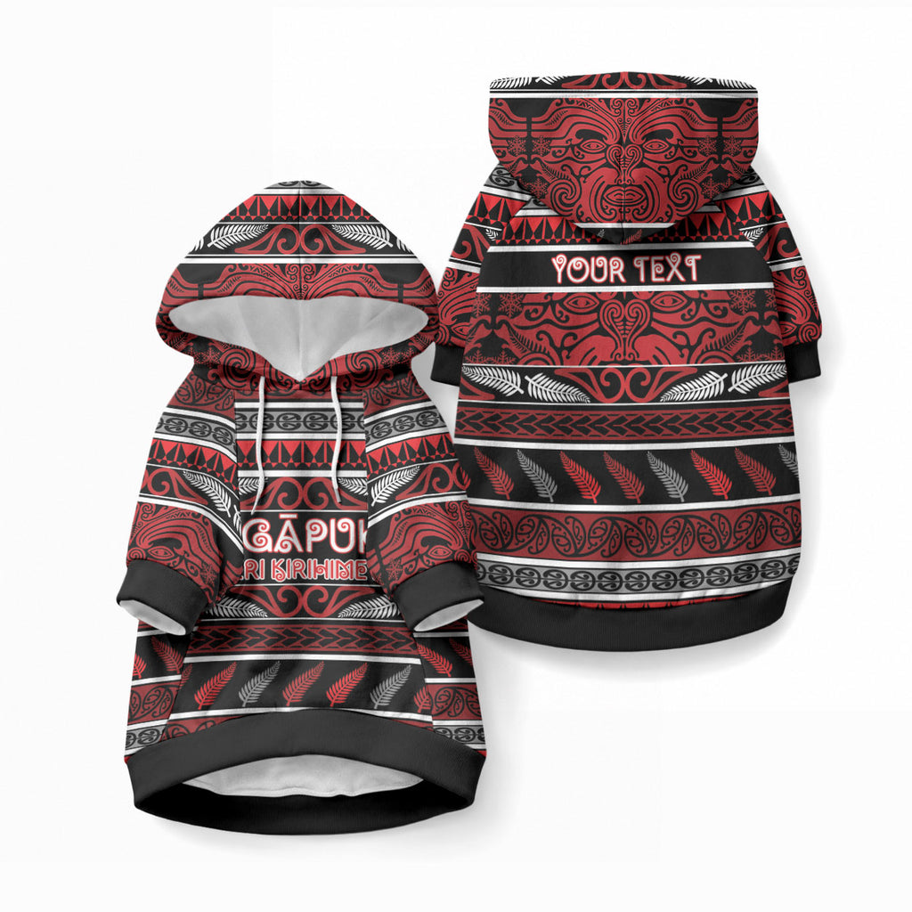 Personalised Ngapuhi Aotearoa Meri Kirihimete Pet Hoodie Maori Silver Fern Koru Tribal Pattern