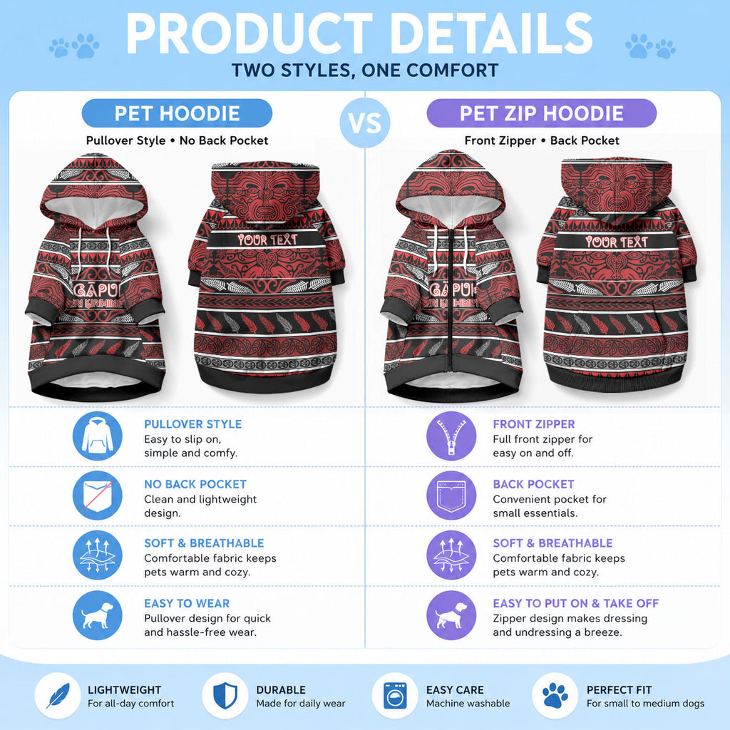 Personalised Ngapuhi Aotearoa Meri Kirihimete Pet Hoodie Maori Silver Fern Koru Tribal Pattern