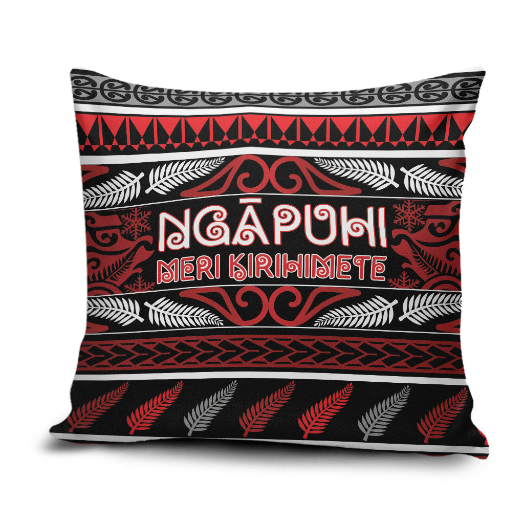 Ngapuhi Aotearoa Meri Kirihimete Pillow Cover Maori Silver Fern Koru Tribal Pattern