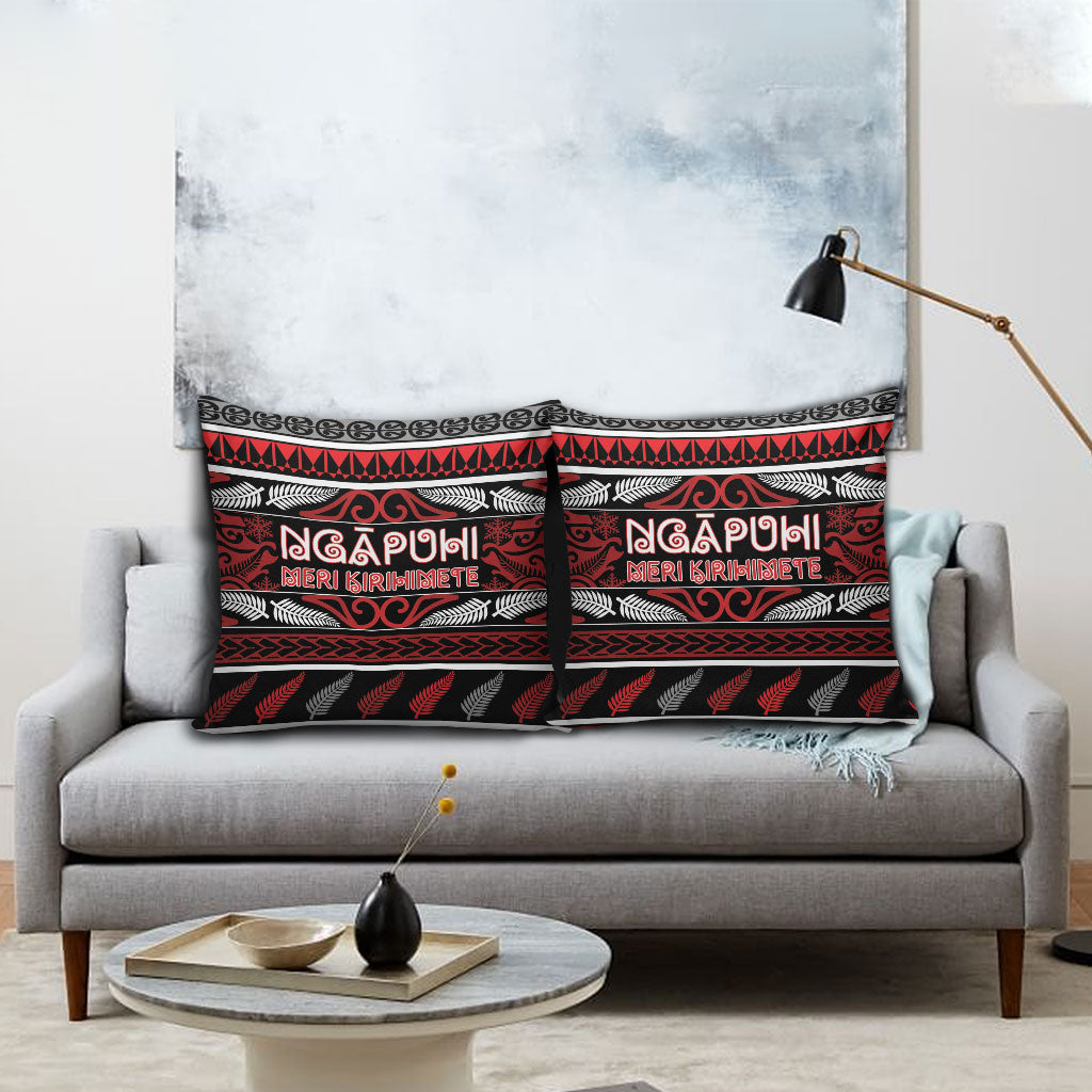 Ngapuhi Aotearoa Meri Kirihimete Pillow Cover Maori Silver Fern Koru Tribal Pattern