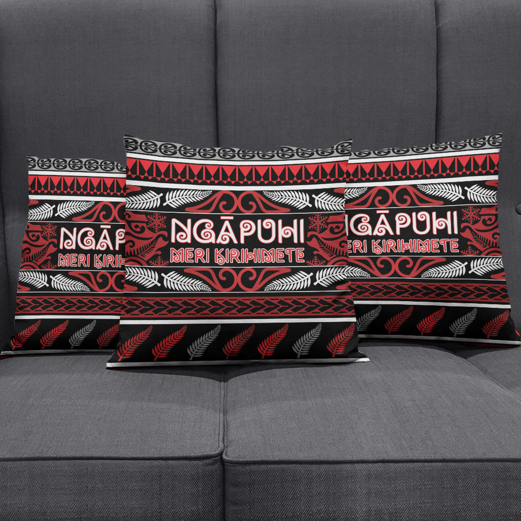 Ngapuhi Aotearoa Meri Kirihimete Pillow Cover Maori Silver Fern Koru Tribal Pattern