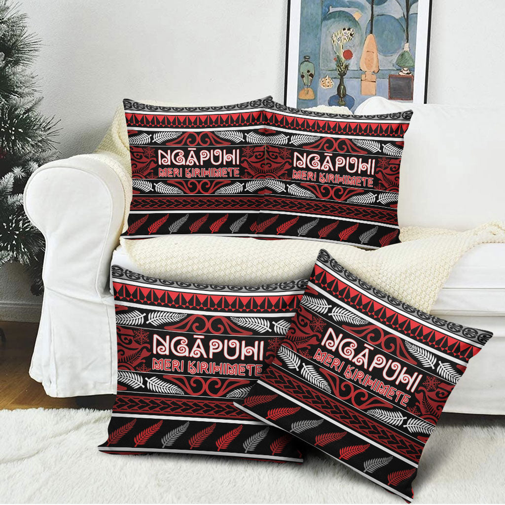 Ngapuhi Aotearoa Meri Kirihimete Pillow Cover Maori Silver Fern Koru Tribal Pattern