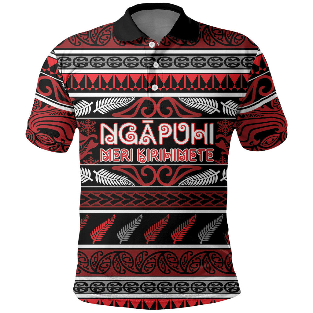 Personalised Ngapuhi Aotearoa Meri Kirihimete Polo Shirt Maori Silver Fern Koru Tribal Pattern