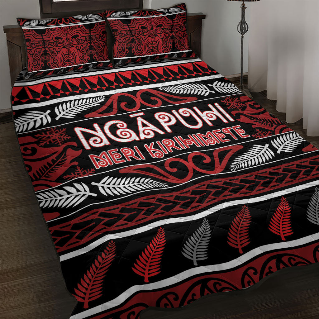 Ngapuhi Aotearoa Meri Kirihimete Quilt Bed Set Maori Silver Fern Koru Tribal Pattern