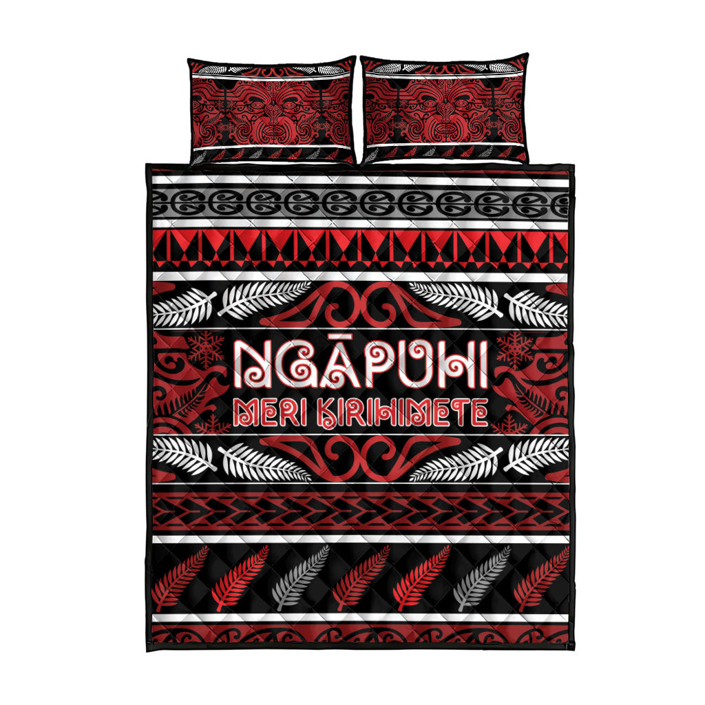 Ngapuhi Aotearoa Meri Kirihimete Quilt Bed Set Maori Silver Fern Koru Tribal Pattern