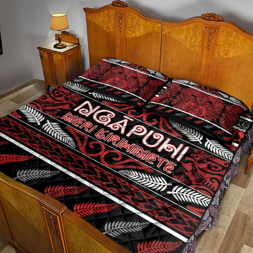 Ngapuhi Aotearoa Meri Kirihimete Quilt Bed Set Maori Silver Fern Koru Tribal Pattern